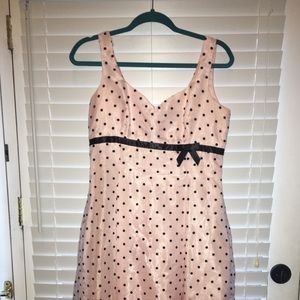 Baby Pink Tea-Length Dress with Black Polka Dots